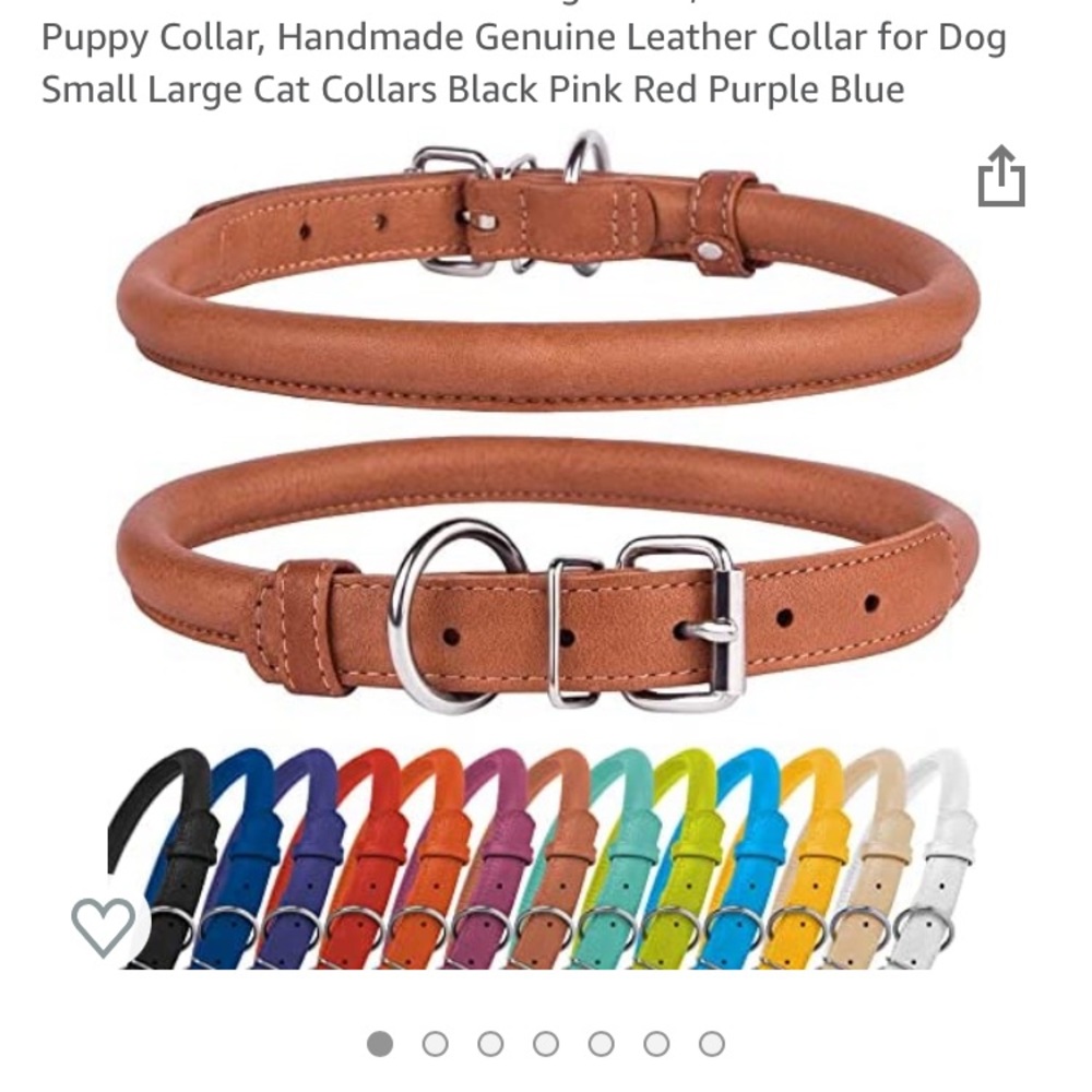 Rolled leather dog collar for medium sized dogs. Fits 14-16” neck.